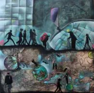 Völkerwanderung / 80x80 cm / gerahmt